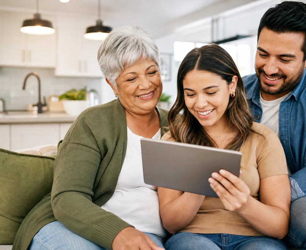 Family using a tablet safely at home