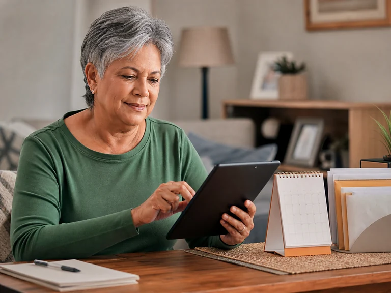 Person using a tablet for online service and support