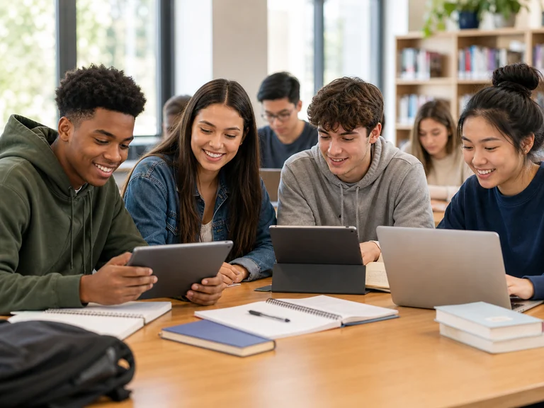 Students using digital devices for learning