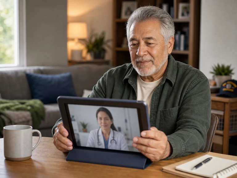 Veteran using a tablet for telehealth support